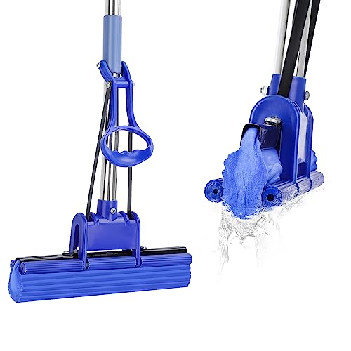 Supernic Sponge Mop PVA Floating Mop with Super Absorbent Sponge Heads Floor Cleaner with Telescopic Handle Self-Wringing Wood Floor Mop for Hardwood Laminated Floors Bedroom Kitchen Bathroom, Multi