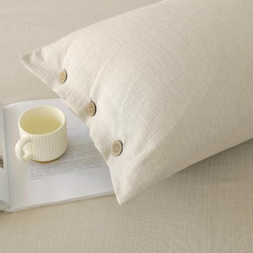 Image of Story@Home Linen King Size Bedsheet Cotton Textured Flat Sheet with 2 Pillow Covers Super Soft Bed Sheet for King Size Bed | 300 TC Solid Pattern | 250 x 270 cm | Beige