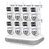 Système TV : NTSC POOIQX Système de Surveillance WiFi à Double Objectif PTZ avec caméra sécurité Audio bidirectionnelle et kit vidéosurveillance NVR 8 canaux, Aide au Suivi(1T,NVR add 6PCS A29)