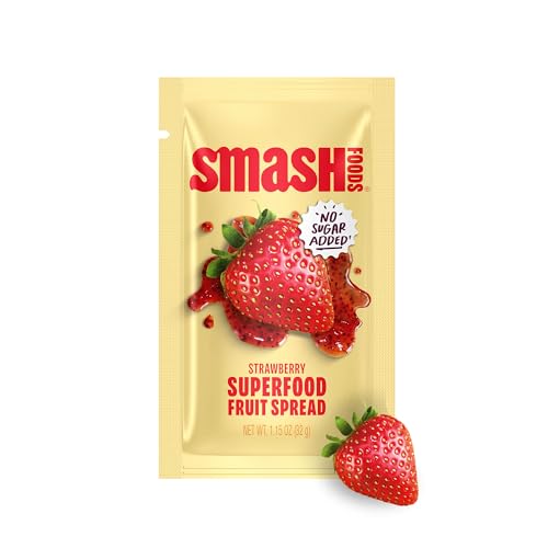 Image of Smash Foods Strawberry Jam Squeeze Packets | 10 Single Serve | Natural, Keto & No Sugar Added | Vegan & Upcycled Fruit Spread | Low-Calorie, Superfood Snack
