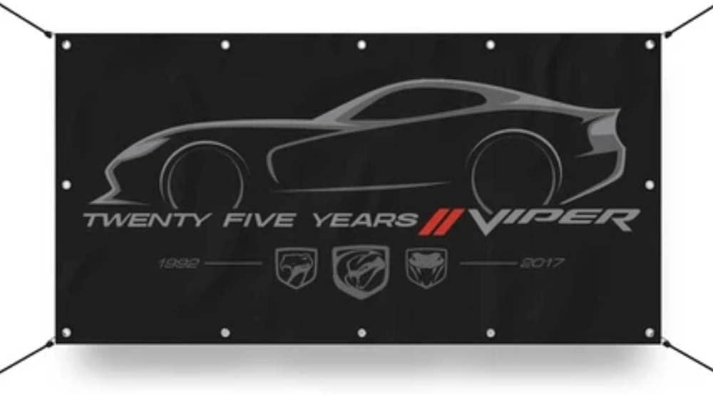Dodge Viper 25 Years Heavy Duty Vinyl Banner (18in x 36in) (Black, 28" X 48")