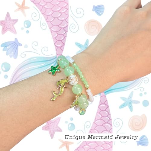 Image of LZ Emotion 2 Pcs Mermaid Bracelet Set Beaded Mermaid Charm Bracelets Starfish Summer Jewelry Mermaid Gifts Birthday Party Decoration