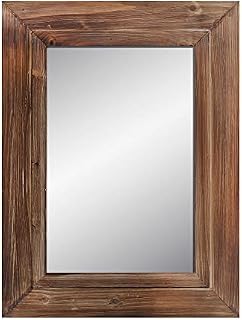 Barnyard Designs 61cm x 81.5cm Decorative Torched Wood Frame Wall Mirror, Large Rustic Farmhouse Mirror Decor, Vertical or Horizontal Hanging, For Bathroom Vanity, Living Room or Bedroom, Brown