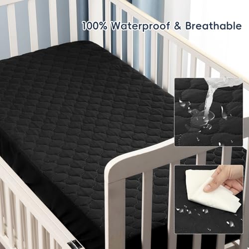 Image of david's kids 2 Pack 52''x28'' Waterproof Crib Mattress Protector Pad Cover Stretch up to 8 inch, Fitted Standard Crib and Toddler Mattresses, Soft and Breathable for Boys Girls, Machine Washable, Black