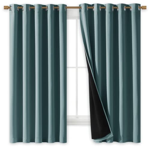 Image of NICETOWN 100% Blackout Lined Curtains, 2 Thick Layers Completely Blackout Window Treatment Thermal Insulated Drapes for Kitchen /Bedroom (Greyish Blue, 1 Pair, 70 inch Width x 63 inch Length Each Panel)