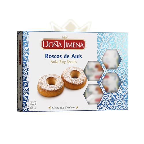 Doña Jimena - Estuche de Roscos de Anís, Elaborados de Forma Tradicional, Típico Dulce Navideño, Rosquillas de Calidad Suprema, Estuche de Roscos de Anís Artesanales, Almendra, 250 Gramos