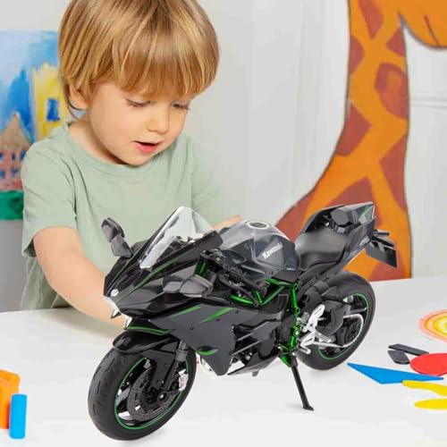 Image of Police Motorcycle Toy - Pull Back Motorcycle Toys, Tiny Gift with Music Lighting, Latte Motorcycles Toy for Kids Boys Age 3-8 Year Old [Black] (1:9 Scale Kawasaki Ninja H2R-Big)