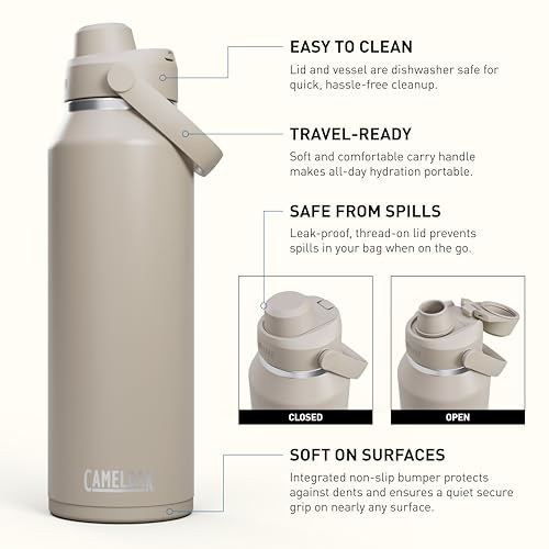 Image of CamelBak Thrive Chug Insulated Stainless Steel Water Bottle, Cold Retention with High Flow Lid for Everyday Hydration and Active Use, 40oz, Stone