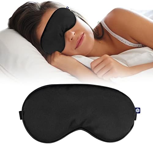 Boldfit Silk Eye Mask for Sleeping with Adjustable Strap Premium Silk Sleeping Mask Blind Fold for Smooth & Comfortable Sleep Travelling Sleep Mask Pad Sleeping Eye Mask Blind Folds for Sleeping - Black