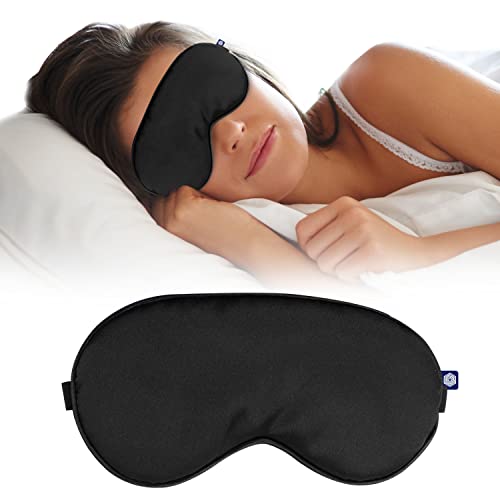 Image of Boldfit Silk Eye Mask for Sleeping with Adjustable Strap Premium Silk Sleeping Mask Blind Fold for Smooth & Comfortable Sleep Travelling Sleep Mask Pad Sleeping Eye Mask Blind Folds for Sleeping - Black