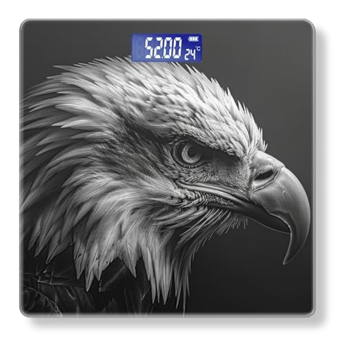 Digital Scale for Body Weight Highly Precision Bathroom Weight Scale 400 lbs with Backlit Display Personalized Scale for Home-Black and White Portrait of Eagle