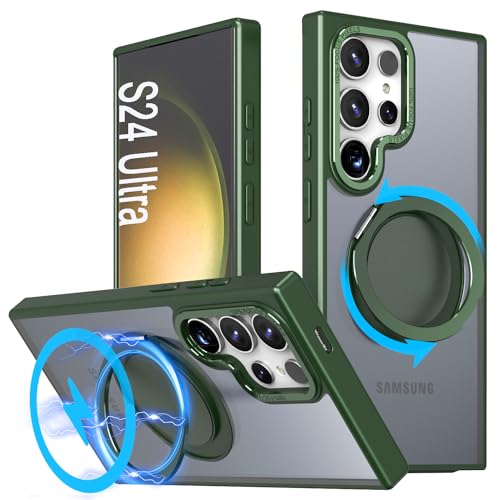 Coque Galaxy S24 Ultra antichoc avec anneau rotatif 360° vert