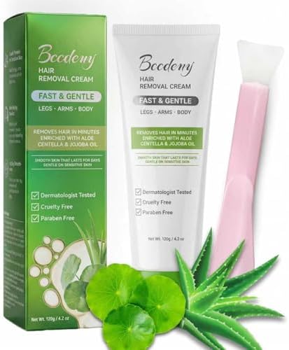 Hair Removal Cream for Women & Men, 4.2 oz / 120g, Smooth Skin in 5-7 Minutes, Aloe & Jojoba, For Arms, Legs, Chest, Back, Underarms & Bikini Line