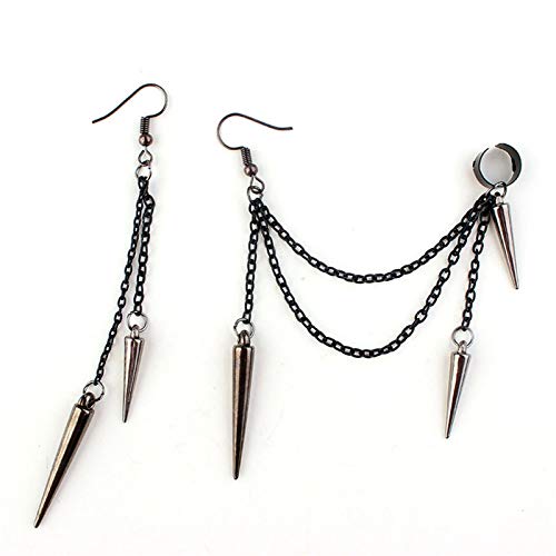 Lightweight Long Tassel Rivet Chain Ear Cuff Black Punk Metal Dangle Earring for Women Girls Jewelry