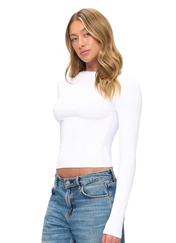 Natural Uniforms Womens Super Soft, Super Stretch Y2K Long Sleeve Baby Tee Crop Top2
