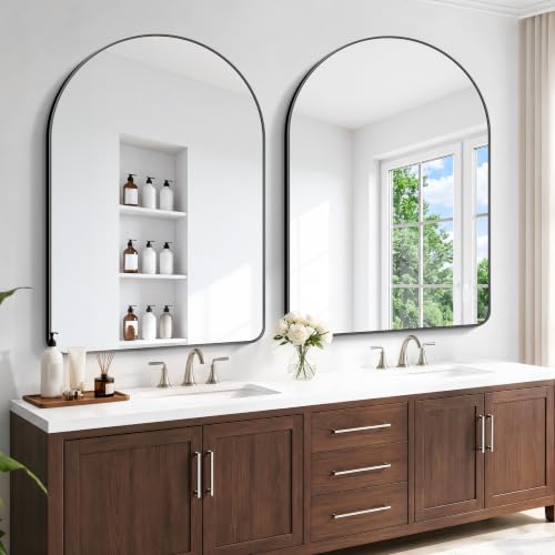 Image of BONEWEI Arched Wall Mirror,55x40 inch Black Arched Mirror Bathroom,Large Vanity Mirror for Over Sink Metal Frame,Tempered Glass Arch Mirrors for Bedroom,Entryway,Living Room,Home Decor Shatter-Proof