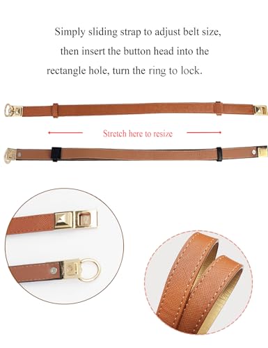 TOPACC 2 Pack Adjustable Skinny Belt with Gold Buckle Waist Belts for Women Dresses Pants Business Casual4