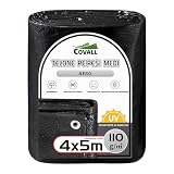 COVALL 4x5m Telone per impieghi medi 110GSM - telo impermeabile per campeggio Tenda resistente ai raggi UV coperture esterne Tetto della piscina Sandbox Barche Camion RV Telo per auto (nero)