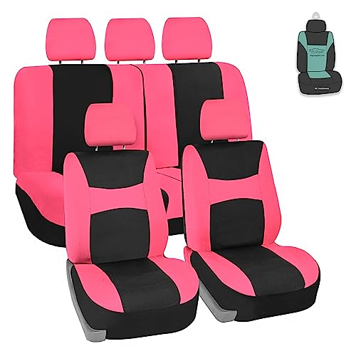 Image of FH Group Universal Car Seat Covers Full Set for SUV Truck Sedan Vans | Waterproof All-Purpose Cloth Seat Cover Set Airbag Compatible Washable Split Bench Protector Interior Upgrade - Pink