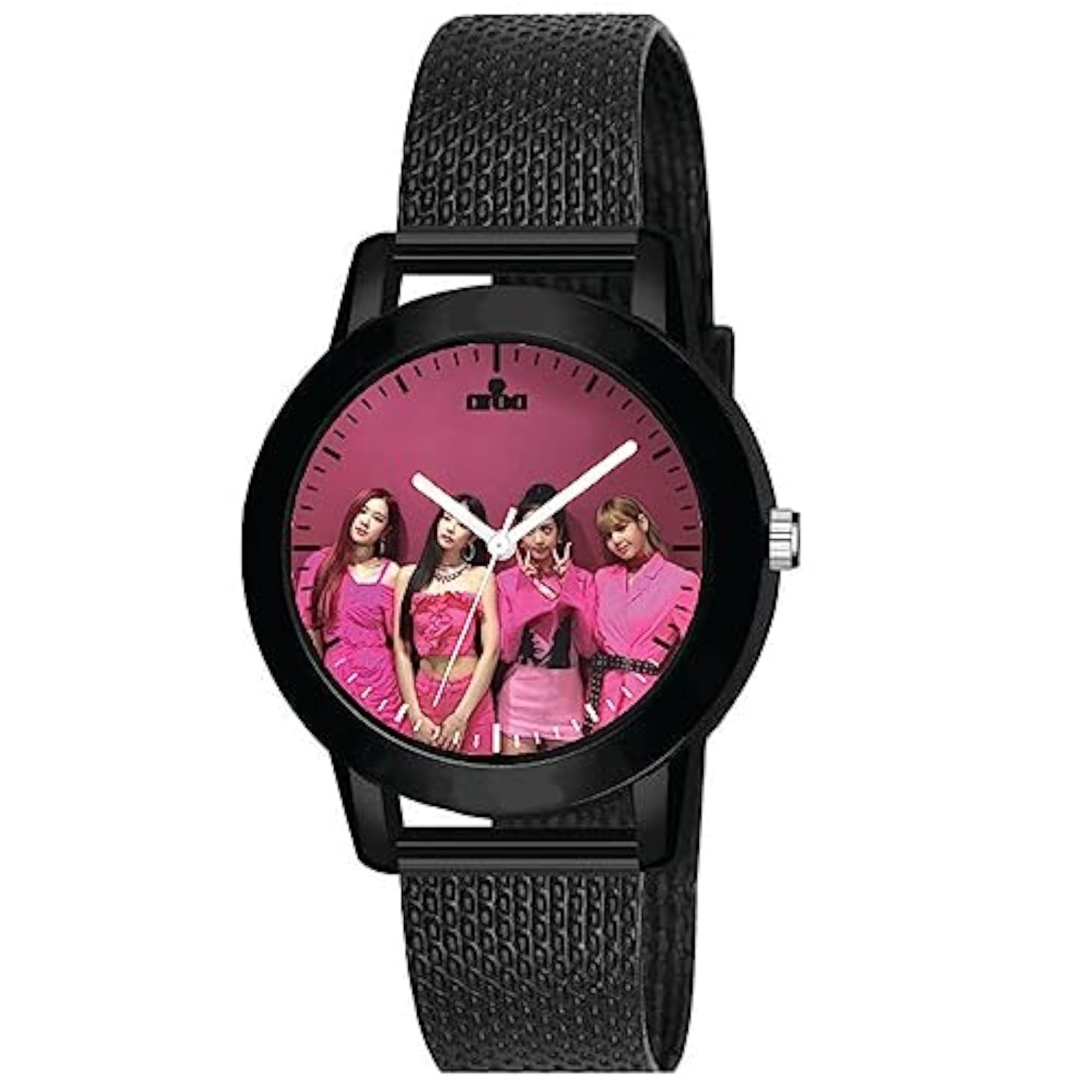 Women's Black Metal Analog Watch with Pink Dial