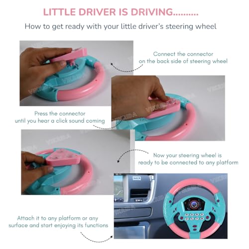 Image of VikriDA Pretend Adventure Steering Wheel for Kids | Early Education Driving Toy with Light Music (Pink)