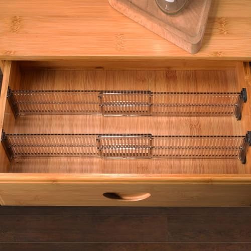 Image of Adjustable Clear Drawer Dividers for Organized Storage - Expandable Plastic Separators for Kitchen, Bedroom, and Office Drawers, Easy to Install, Non-Slip, Space-Saving Organizer Solution