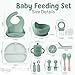 O'doe 17-Piece BPA-Free Silicone Baby Feeding Set | Thick & Soft Suction Plates, Baby Bowls, Wooden Fork & Spoon, and More | Make Mealtime Fun and Easy for Your Little One (Green, V2)