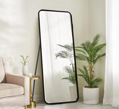 Image of Gharaana Mile Metal Floor Rectangular Mirror with Stand for Living Room, Full-Length Mirror for Bedroom | Standing Mirror | Glam Gold (58x23x12) (Black)