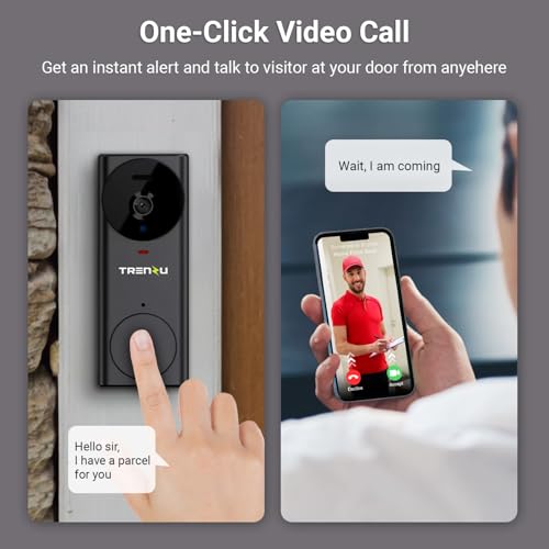 Image of trenzu Smart WiFi Video Doorbell Camera with Chime - Wireless Door Bell Camera, 2-Way Audio, Night Vision, Motion Detection, 110 Wide Angle Lens, Mobile App Support