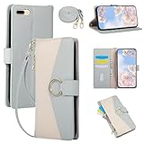 FERLAN Handyhülle für iPhone 6 Plus/6S Plus Hülle Klappbar Leder Klapphülle mit Reißverschluss Kartenfächern Ständer Band Blumen Prägung Schutzhülle Damen Wallet Flip Case - blau