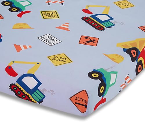 Image of Everyday Kids Baby Boy Fitted Crib Sheet, Under Construction, 100% Soft Breathable Microfiber Baby Sheet, Fits Standard Size Crib Mattress 28in x 52in, Nursery Sheet