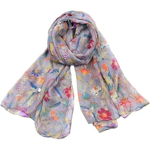 A Liittle Tree - Hummingbird Print Christmas Gift Lady Women Soft Scarf Scarves Headscarf (Grey) Cover