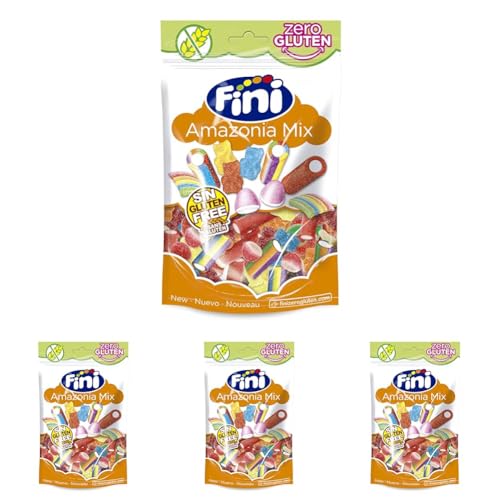 Fini Amazonia Mix Pica Zero | Gominolas Y Regaliz | Dulces Surtidos De Caramelos De Goma Y Geles, Sin Gluten | Chuches Cumpleaños, Fiestas Y Regalos, Mezcla De Frutas, 160 Gramo (Paquete de 4)