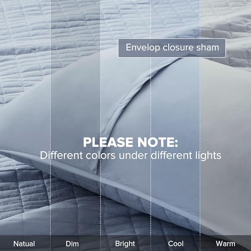 Comfort Spaces Kienna Quilt Set- Double Sided Stitching Design Summer Blanket, Lightweight, Soft, All Season Bedding Layer, Matching Sham, Blue, Coverlet Twin/Twin XL(66"x90") 2 Piece