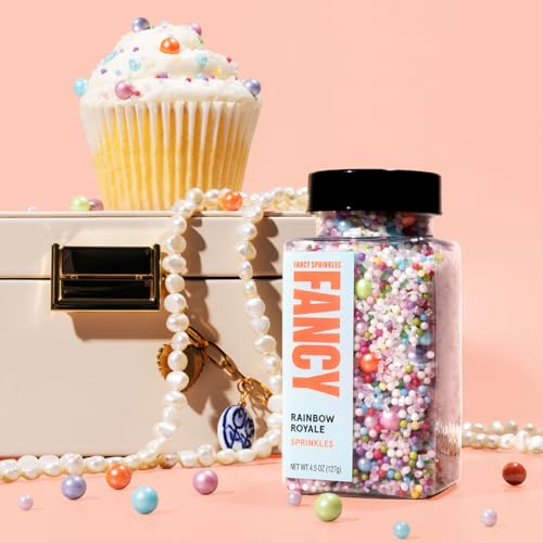 Image of Fancy Sprinkles Rainbow Royale Sprinkles | Mixed Size Candy Pearls, Dragees & Sugar Crystals | Cake, Cupcake & Cookie Decorating | Birthday & Unicorn Party | 1 Pack (0.5c)