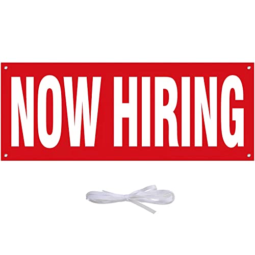 Extra Large Now Hiring Banner 96.537.4 Inch Red and White Now Hiring Banner Outdoor Indoor Signs with Rope | Polyester | Heavy-Duty Vinyl Single-Sided with Metal Grommets Reusable Hiring Signs