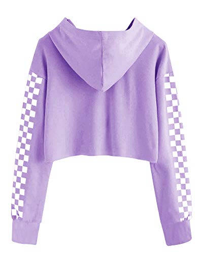 Image of Imily Bela Kid Crop Tops Girls Hoodies Plaid Long Sleeve Fashion Sweatshirt