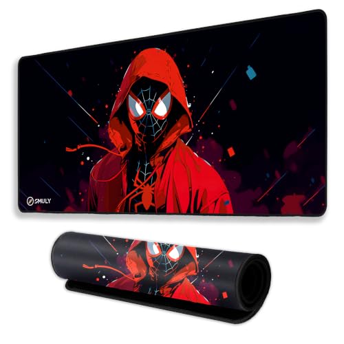 Image of Gaming Mouse Pad, Large Desk Mat 18 x 36 inch, Extended Washable Mousepad, Desk Pad, 3mm Thick Non-Slip Rubber Base, Stitched Edges, Smooth Surface (Multicolour) - Red Hoodie Spider Design