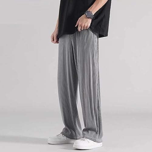 Maiyifu-GJ Men's Ice Silk Drape Loose Slacks Thin Sweat-Absorbent Sweatpants Mid-Waist Breathable Straight Trousers2