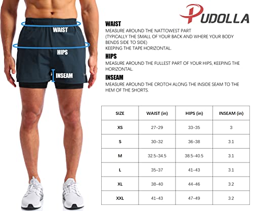Pudolla Shorts de corrida masculino de 7,6 cm de secagem rápida para academia e exercícios esportivo