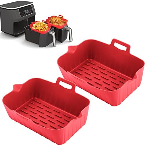 2 Pack Air Fryer Silicone Pot for Ninjas Dual Air Fryer, Reusable Air Fryer Silicone Liners for Ninja Foodi DZ201/DZ401, Double Basket Ninja Air Fryer Accessories for Air Fryer Oven Microwave