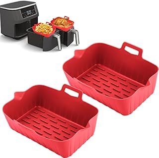 2 Pack Air Fryer Silicone Pot for Ninjas Dual Air Fryer, Reusable Air Fryer Silicone Liners for Ninja Foodi DZ201/DZ401, Double Basket Ninja Air Fryer Accessories for Air Fryer Oven Microwave