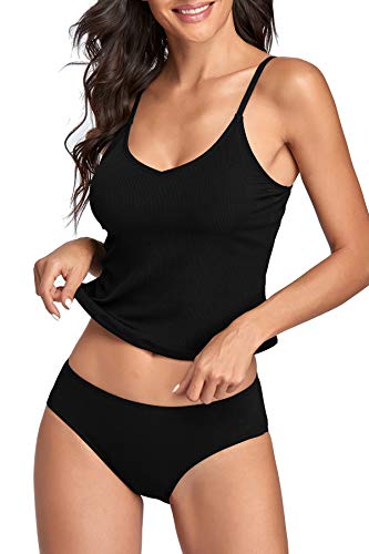 Upopby Women's Athletic Tankini Swimsuits for Women Ribbed Two Piece Bathing Suits Sports Crop Top Swimsuits with Shorts4