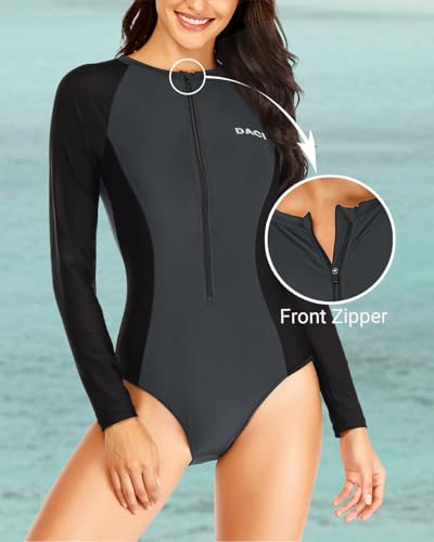 Image of Daci Women One Piece Long Sleeve Swimsuits Rash Guard Built in Bra UPF 50+