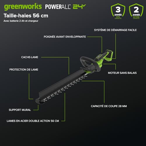 Greenworks POWERALL 24V Taille haie 56cm Gen. II Batterie 2Ah - vue 3