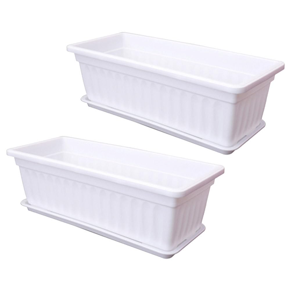 Hemobllo 2 Pièces Pot De Fleur Rectangulaire Pépinière Jardinière Jardinière Caisson Rectangulaire Dextérieur Pot De Culture De Bac à Plantes Plastique avec Plateau Seau à Fleurs Blanche