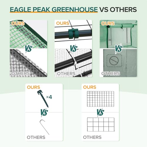 Image of EAGLE PEAK Walk in 3-Tier Greenhouse with Wire Shelves, Portable Indoor and Outdoor Green House with Roll-Up Zippered Door & 2 Roll Up Side Windows, 4 Shelves, 61 inchx28 inchx79 inch, Clear /Green PE Cover