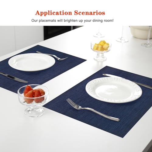 Bxzandya Blue Vinyl Placemats Set of 6,Washable Dining PVC Table Mats by BxzanDya - Used condition - Image 2