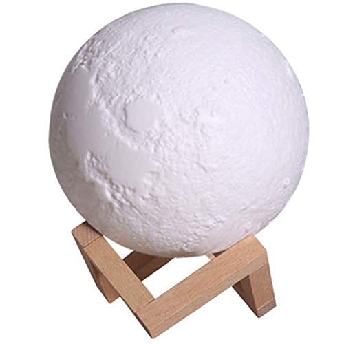 Luminária Abajur LED Lua Cheia 3D USB RGB Suporte de Madeira + Fonte CBRN14644 - Commerce Brasil