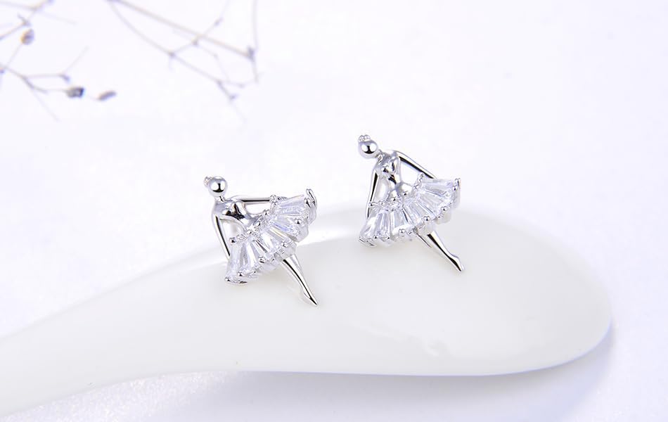 S925 Sterling Silver Jewelry Rabbit/Horseshoe/Moon/Ballerina/Heart/Celtic Shamrock Stud Earrings for Women Mom Sister Best Friend on Christmas Graduation Mother's Day Birthday Anniversary - Image 6